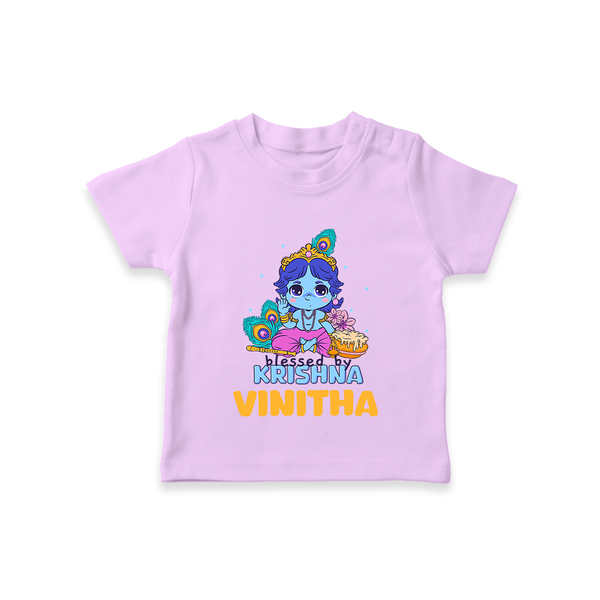 Blessed By Krishna T-Shirt | Personalized Baby T-Shirt for Krishna Lovers - LILAC - 0-5 Months Old (Chest 17")