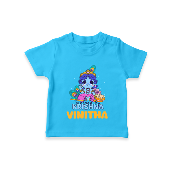 Blessed By Krishna T-Shirt | Personalized Baby T-Shirt for Krishna Lovers - SKY BLUE - 0-5 Months Old (Chest 17")