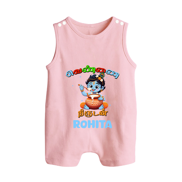 Butter Thief Romper Suit | Custom Baby Romper Suit for Krishna Fans - BABY PINK - 0 - 5 Months Old (Chest 18")