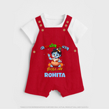Butter Thief Dungaree Set | Custom Baby Dungaree Set for Krishna Fans - RED - 0 - 5 Months Old (Chest 18")
