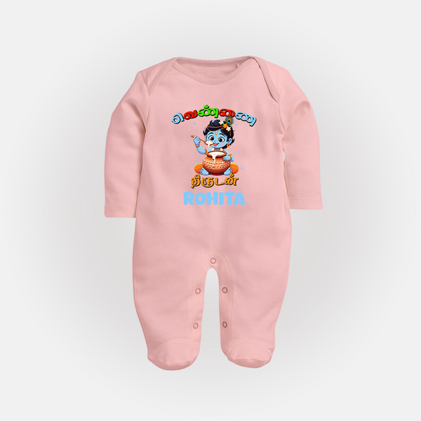 Butter Thief Sleep Suit | Custom Baby Sleep Suit for Krishna Fans - BABY PINK - New Born (Chest 7.5")