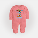 Butter Thief Sleep Suit | Custom Baby Sleep Suit for Krishna Fans - PEACH - New Born (Chest 7.5")