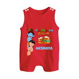 Krishna's Little Butter Thief Romper Suit | Custom Baby Romper Suit for Krishna Devotees - RED - 0 - 5 Months Old (Chest 18")