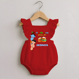 Krishna's Little Butter Thief Romper Frock | Custom Baby Romper Frock for Krishna Devotees - RED - 0 - 3 Months Old (Chest 19")