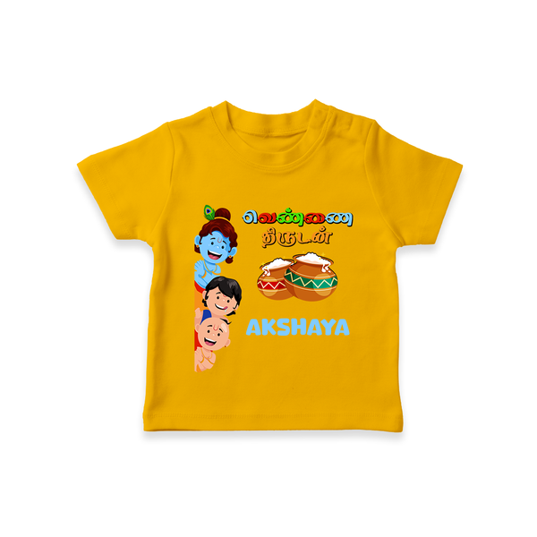 Krishna's Little Butter Thief T-Shirt | Custom Baby T-Shirt for Krishna Devotees - CHROME YELLOW - 0-5 Months Old (Chest 17")