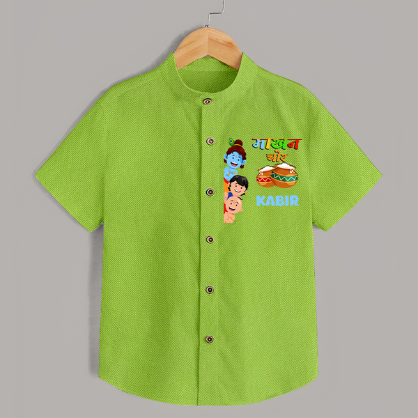 The Butter Thief Shirt | Custom Baby Shirt for Krishna's Mischievous Baby - LIME GREEN - 0 - 6 Months Old (Chest 23")