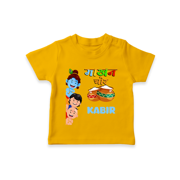 The Butter Thief T-Shirt | Custom Baby T-Shirt for Krishna's Mischievous Baby - CHROME YELLOW - 0-5 Months Old (Chest 17")
