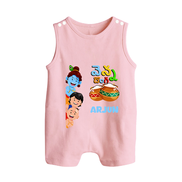 Butter Thief Romper Suit | Personalized Baby Romper Suit for Krishna Fans - BABY PINK - 0 - 5 Months Old (Chest 18")