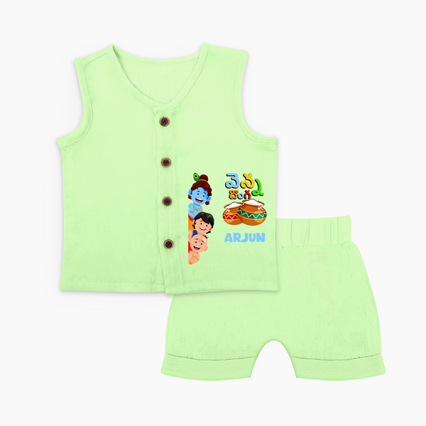 Butter Thief Jabla Set | Custom Baby Jabla Set for Krishna Fans - PASTEL GREEN - 0 - 3 Months Old (Chest 9.8")