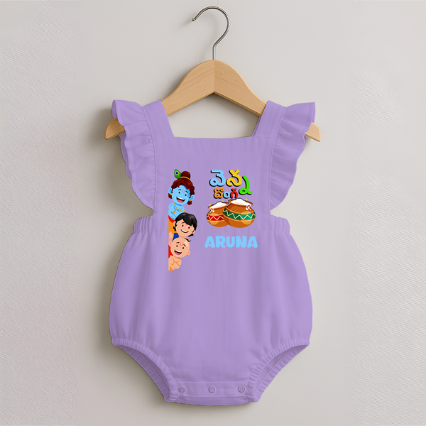 Butter Thief Romper Frock | Personalized Baby Romper Frock for Krishna Fans - LILAC - 0 - 3 Months Old (Chest 19")