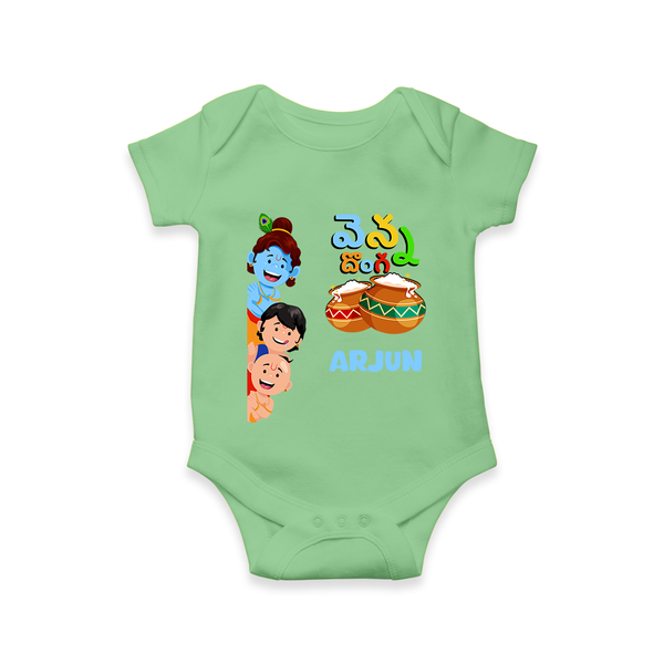 Butter Thief Romper | Personalized Baby Romper for Krishna Fans - GREEN - New Born (Chest 14")