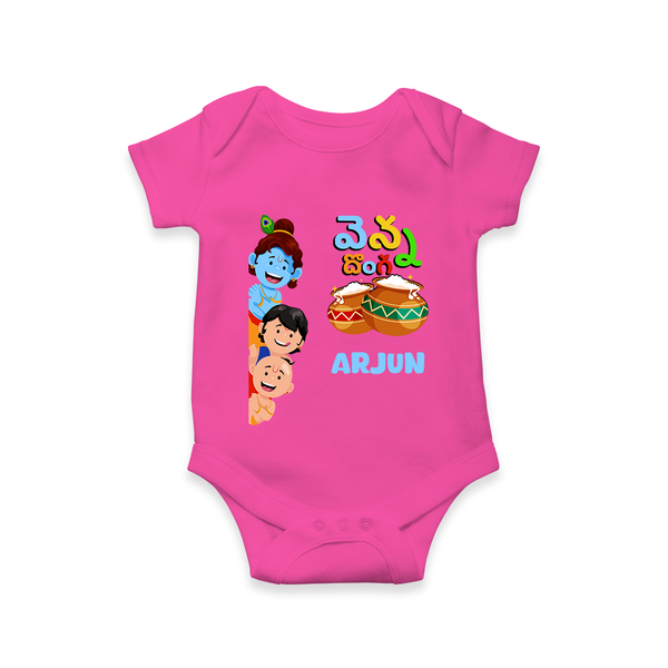 Butter Thief Romper | Personalized Baby Romper for Krishna Fans - HOT PINK - New Born (Chest 14")
