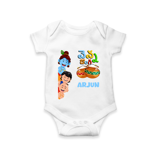 Butter Thief Romper | Personalized Baby Romper for Krishna Fans - WHITE - New Born (Chest 14")