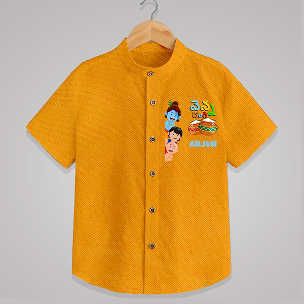 Butter Thief Shirt | Personalized Baby Shirt for Krishna Fans - CHROME YELLOW - 0 - 6 Months Old (Chest 23")