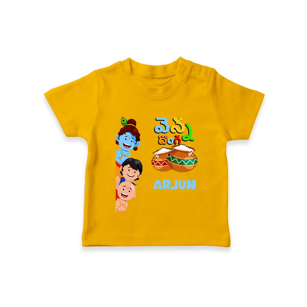 Butter Thief T-Shirt | Personalized Baby T-Shirt for Krishna Fans - CHROME YELLOW - 0-5 Months Old (Chest 17")