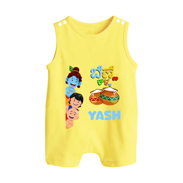Little Butter Thief Romper Suit | Personalized Baby Romper Suit for Krishna's Butter Lover - PASTEL YELLOW - 0 - 5 Months Old (Chest 18")