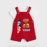 Little Butter Thief Dungaree Set | Personalized Baby Dungaree Set for Krishna's Butter Lover - RED - 0 - 5 Months Old (Chest 18")