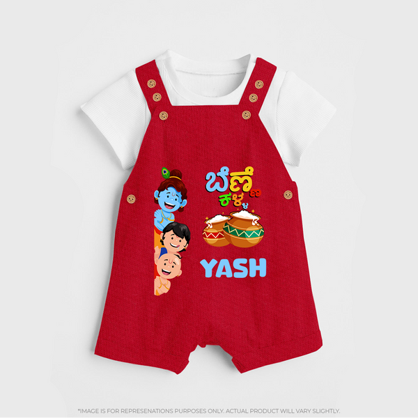 Little Butter Thief Dungaree Set | Personalized Baby Dungaree Set for Krishna's Butter Lover - RED - 0 - 5 Months Old (Chest 18")