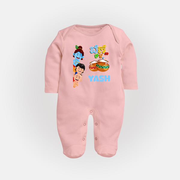 Little Butter Thief Sleep Suit | Personalized Baby Sleep Suit for Krishna's Butter Lover - BABY PINK - New Born (Chest 7.5")