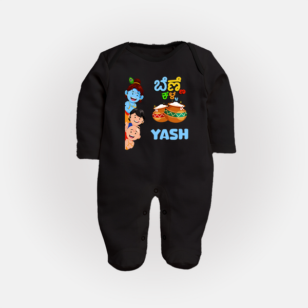 Little Butter Thief Sleep Suit | Personalized Baby Sleep Suit for Krishna's Butter Lover - BLACK - New Born (Chest 7.5")