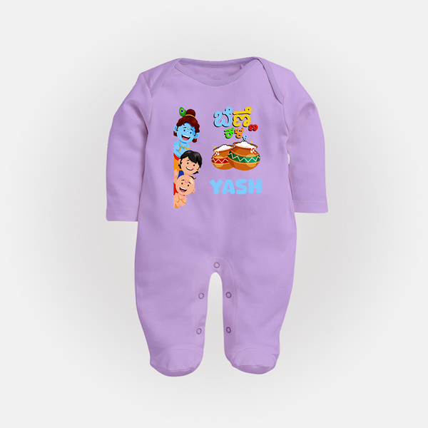Little Butter Thief Sleep Suit | Personalized Baby Sleep Suit for Krishna's Butter Lover - LILAC - New Born (Chest 7.5")
