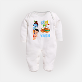 Little Butter Thief Sleep Suit | Personalized Baby Sleep Suit for Krishna's Butter Lover - WHITE - New Born (Chest 7.5")