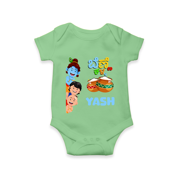 Little Butter Thief Romper | Personalized Baby Romper for Krishna's Butter Lover - GREEN - New Born (Chest 14")