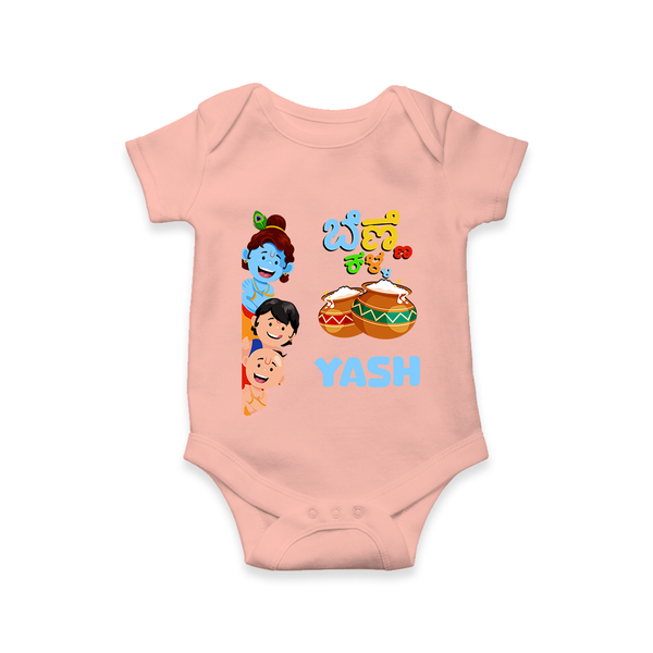 Little Butter Thief Romper | Personalized Baby Romper for Krishna's Butter Lover - PEACH - New Born (Chest 14")
