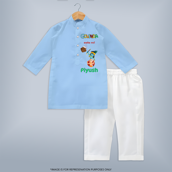 Govinda Has Come Kurta Set | Custom Baby Kurta Set for Krishna Janmashtami - BABY BLUE - 3 - 6 Months Old (Chest 24", Kurta Length 14'', Waist 19", Pant Length 14")