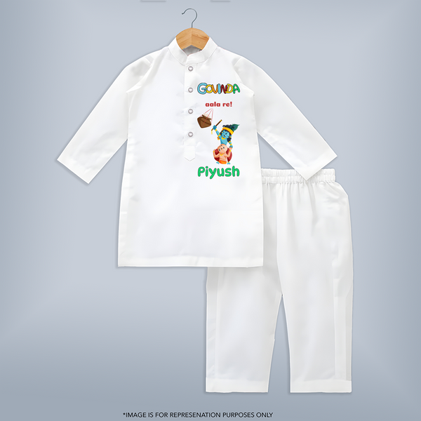 Govinda Has Come Kurta Set | Custom Baby Kurta Set for Krishna Janmashtami - WHITE - 3 - 6 Months Old (Chest 24", Kurta Length 14'', Waist 19", Pant Length 14")