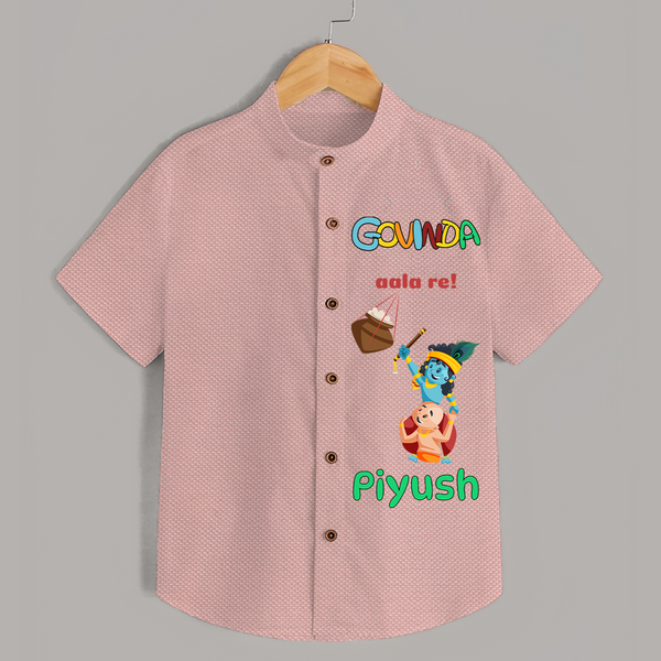 Govinda Has Come Shirt | Custom Baby Shirt for Krishna Janmashtami - PEACH - 0 - 6 Months Old (Chest 23")