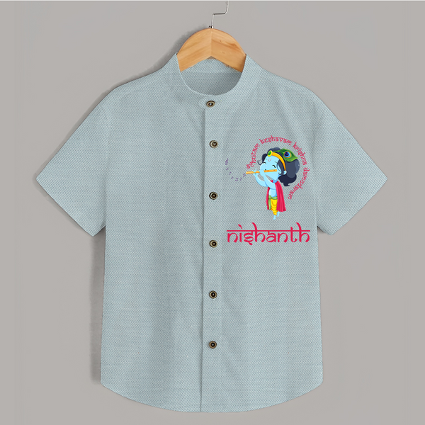 Achyutam Keshavam Krishna Damodaram Shirt | Personalized Baby Shirt for Krishna Devotees - ARCTIC BLUE - 0 - 6 Months Old (Chest 23")
