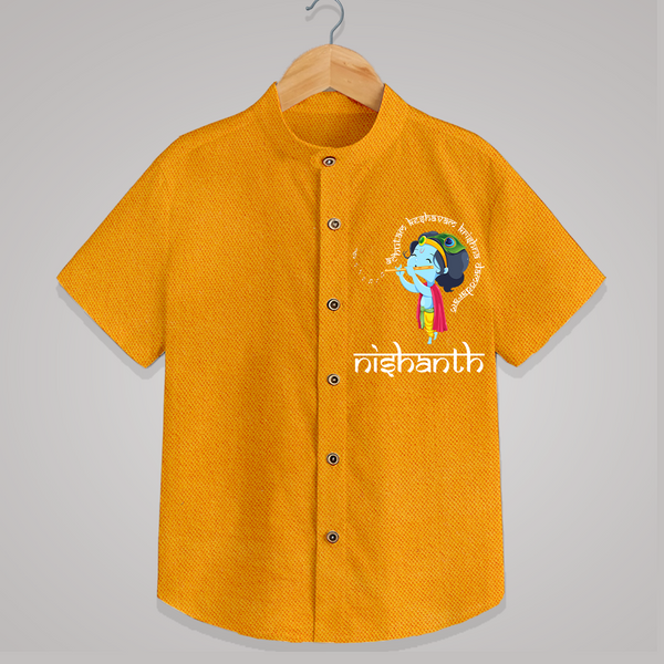 Achyutam Keshavam Krishna Damodaram Shirt | Personalized Baby Shirt for Krishna Devotees - CHROME YELLOW - 0 - 6 Months Old (Chest 23")