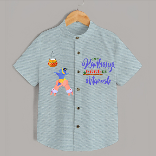 Jai Kanhaiya Laal Ki Shirt | Custom Baby Shirt to Celebrate Krishna's Mischief - ARCTIC BLUE - 0 - 6 Months Old (Chest 23")