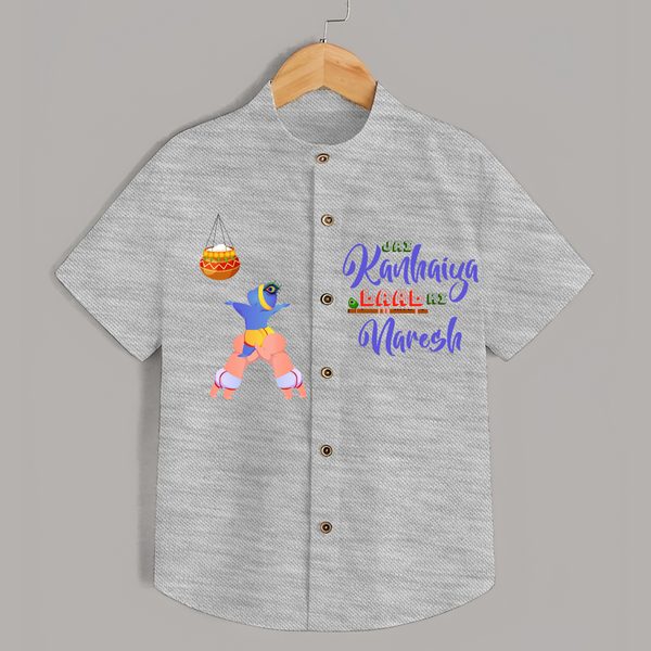 Jai Kanhaiya Laal Ki Shirt | Custom Baby Shirt to Celebrate Krishna's Mischief - GREY - 0 - 6 Months Old (Chest 23")