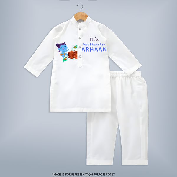 Little Butter Thief Kurta Set | Personalized Baby Kurta Set for Krishna's Mischievous Baby - WHITE - 3 - 6 Months Old (Chest 24", Kurta Length 14'', Waist 19", Pant Length 14")