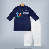 Little Butter Thief Kurta Set | Personalized Baby Kurta Set for Krishna's Mischievous Baby - NAVY BLUE - 3 - 6 Months Old (Chest 24", Kurta Length 14'', Waist 19", Pant Length 14")
