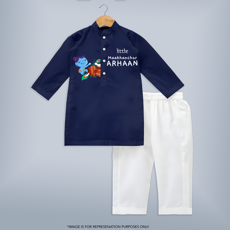 Little Butter Thief Kurta Set | Personalized Baby Kurta Set for Krishna's Mischievous Baby - NAVY BLUE - 3 - 6 Months Old (Chest 24", Kurta Length 14'', Waist 19", Pant Length 14")