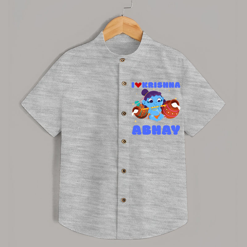 I Love Krishna Shirt | Custom Baby Shirt for Krishna Lovers - GREY - 0 - 6 Months Old (Chest 23")