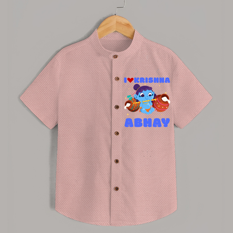 I Love Krishna Shirt | Custom Baby Shirt for Krishna Lovers - PEACH - 0 - 6 Months Old (Chest 23")