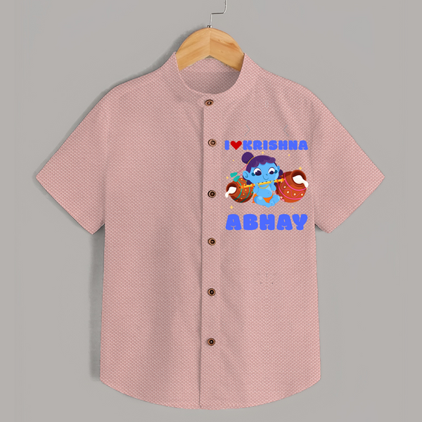 I Love Krishna Shirt | Custom Baby Shirt for Krishna Lovers - PEACH - 0 - 6 Months Old (Chest 23")