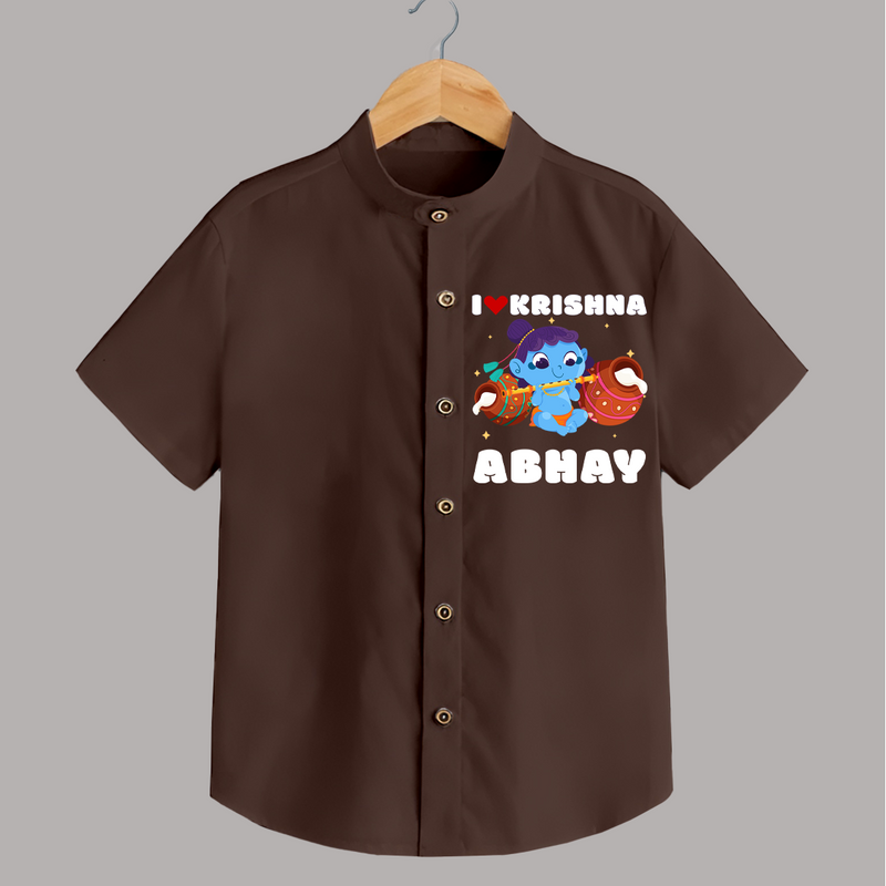 I Love Krishna Shirt | Custom Baby Shirt for Krishna Lovers - CHOCOLATE BROWN - 0 - 6 Months Old (Chest 23")