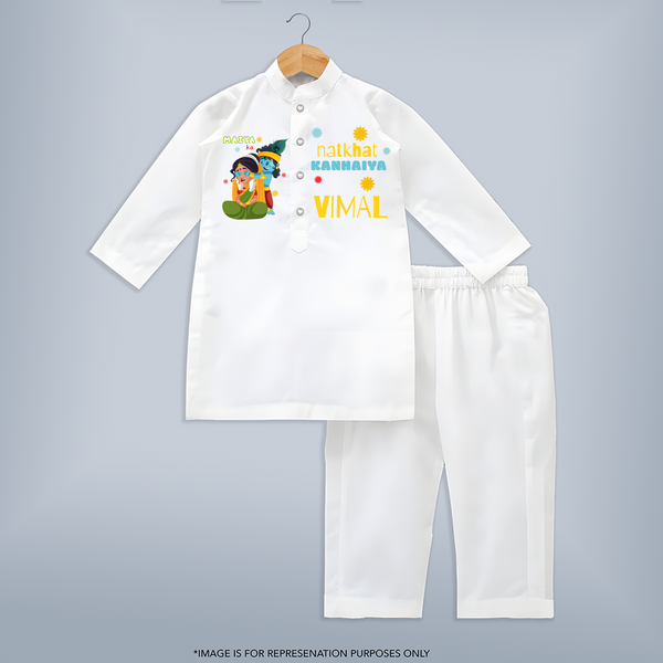 Mother's Mischievous Little Krishna Kurta Set | Personalized Baby Kurta Set for Your Little Krishna - WHITE - 3 - 6 Months Old (Chest 24", Kurta Length 14'', Waist 19", Pant Length 14")