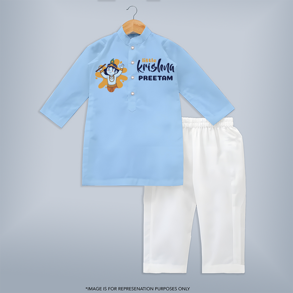 Little Krishna Kurta Set | Personalized Baby Kurta Set for Krishna Janmashtami - BABY BLUE - 3 - 6 Months Old (Chest 24", Kurta Length 14'', Waist 19", Pant Length 14")