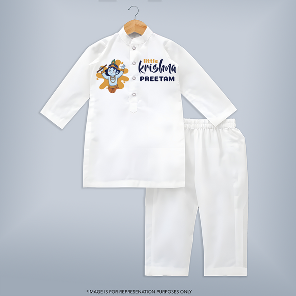 Little Krishna Kurta Set | Personalized Baby Kurta Set for Krishna Janmashtami - WHITE - 3 - 6 Months Old (Chest 24", Kurta Length 14'', Waist 19", Pant Length 14")