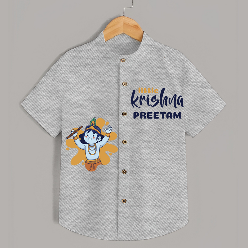 Little Krishna Shirt | Personalized Baby Shirt for Krishna Janmashtami - GREY - 0 - 6 Months Old (Chest 23")