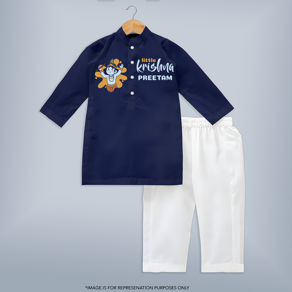 Little Krishna Kurta Set | Personalized Baby Kurta Set for Krishna Janmashtami - NAVY BLUE - 3 - 6 Months Old (Chest 24", Kurta Length 14'', Waist 19", Pant Length 14")