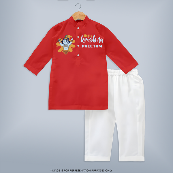 Little Krishna Kurta Set | Personalized Baby Kurta Set for Krishna Janmashtami - RED - 3 - 6 Months Old (Chest 24", Kurta Length 14'', Waist 19", Pant Length 14")