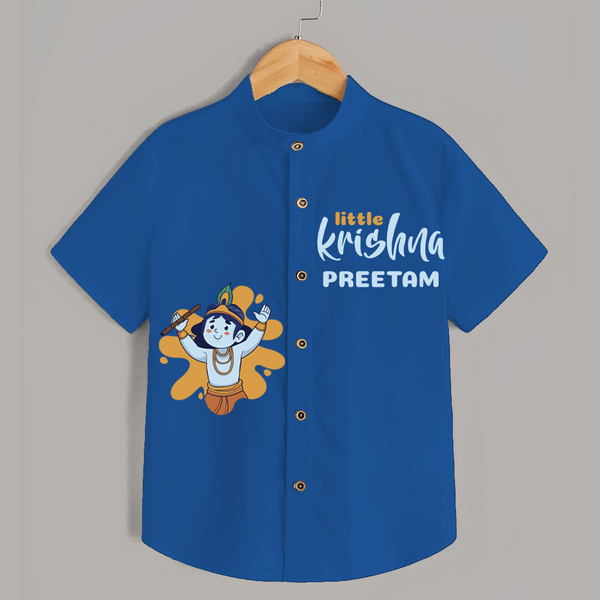 Little Krishna Shirt | Personalized Baby Shirt for Krishna Janmashtami - COBALT BLUE - 0 - 6 Months Old (Chest 23")