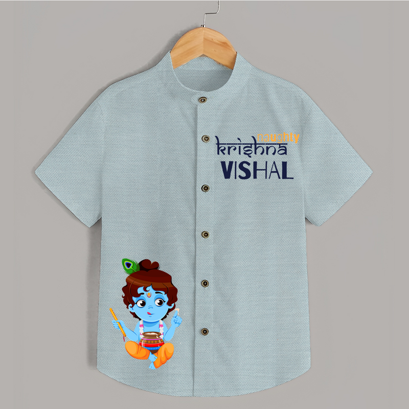 Naughty Krishna Shirt | Custom Baby Shirt for Krishna's Playful Spirit - ARCTIC BLUE - 0 - 6 Months Old (Chest 23")